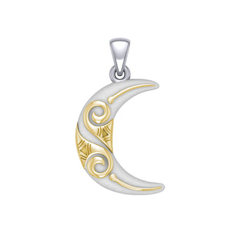 Spiral Crescent Moon Sterling Silver and 14K Gold Accent Pendant by Courtney Davis TPV3411